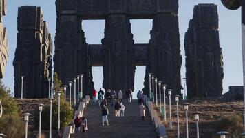 Some of the 16 sixteen large columns of the Georgian Stonehenge. Giant monument, concept of architecture and history. video