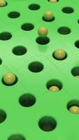 Rotating field of green color with black holes and jumping balls. Animation. Yellow spheres flying above rotating texture, seamless loop. video