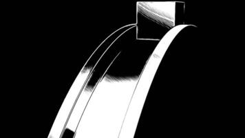 Abstract geometric pattern with metal arc and rolling 3D cube on a black background. Design. Surreal spinning pattern. video