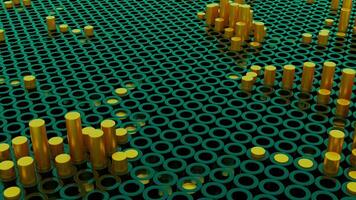 Abstract yellow columns moving up and down through green plastic holes. Design. Technology simple concept. video