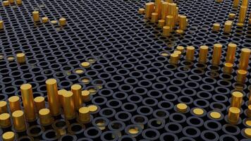 3D animation with rising columns. Design. Columns rise from holes in field. Surface with holes and moving columns video