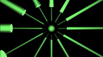 Rotating 3d spiral of lines on black background. Design. 3D lines move in spirals in dark space. 3D metal lines move in spatial spiral video