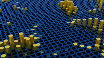 3D animation with rising columns. Design. Columns rise from holes in field. Surface with holes and moving columns video