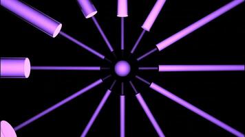 Rotating 3d spiral of lines on black background. Design. 3D lines move in spirals in dark space. 3D metal lines move in spatial spiral video