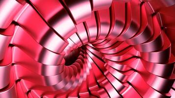 Bends of moving 3d spiral. Design. Metal bends of rotating spiral in motion. Hypnotic 3d spiral with bends and metal or ribbon lines video