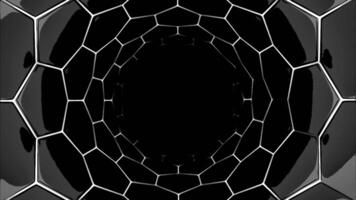 A black moving corridor. Design. Dark background with backlight on the sides made in computer graphics that slowly move inwards. video