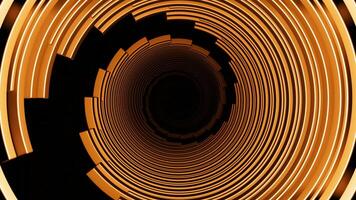 Red and orange neon patterns. Design. Black background with thin narrow stripes that make circular motion in 3d format. video