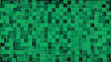 Green small squares. Design. Small cubes that sparkle and move in cartoon animation. video