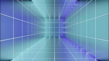 Hi-tech neon sci-fi tunnel with neon glowing squared walls and lines. Design. Fly through technology cyberspace. video