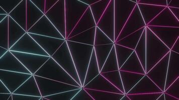 Background with shimmering triangular grid. Design. Triangular grid with neon light. Triangular 3d grid with flickering neon light video