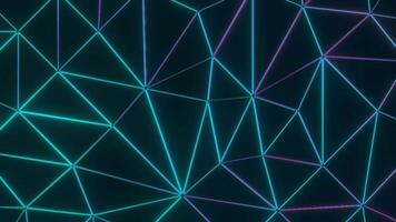 Background with shimmering triangular grid. Design. Triangular grid with neon light. Triangular 3d grid with flickering neon light video