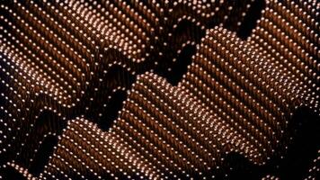 3D dots move with wave structure. Design. 3D space with moving metal dots and colored waves. Colored metal structure of dots and moving waves on black background video