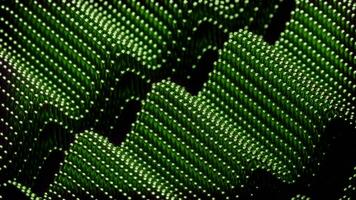 3D dots move with wave structure. Design. 3D space with moving metal dots and colored waves. Colored metal structure of dots and moving waves on black background video