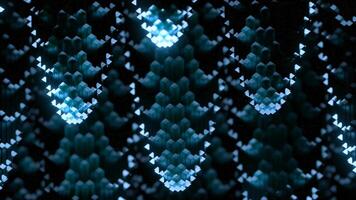 Abstract background of moving streams with twisting. Design. 3D drop ceilings with swirling particles on black background. Colored particles move in abstract flow with swirling reverse video