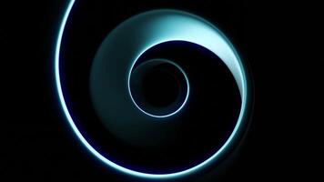 Rotating round spiral with light strip. Design. Circular spiral of 3d tape moves on black background. Ribbon circular spiral moves hypnotically in space video