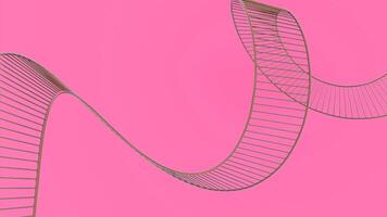 Rotating 3d spiral with stripes. Design. Ribbon 3d spiral with stripes on colored background. Ribbon spiral with lines moves in space video