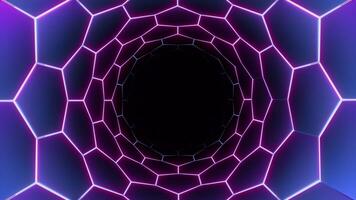 Abstract sci fi tunnel of spider web on a black background. Design. Hexagonal corridor with neon lines and gradient effect. video