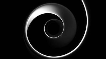Hypnotic tunnel with rotating spiral on black background. Design. Moving circular spiral of lines on black background. Ribbon line moves with 3d bends in spiral video