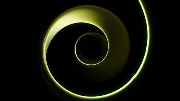 Hypnotic tunnel with rotating spiral on black background. Design. Moving circular spiral of lines on black background. Ribbon line moves with 3d bends in spiral video