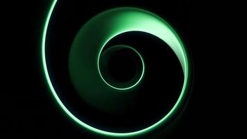 Rotating round spiral with light strip. Design. Circular spiral of 3d tape moves on black background. Ribbon circular spiral moves hypnotically in space video