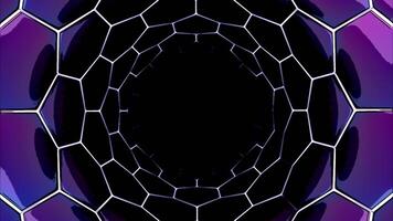 Abstract sci fi tunnel of spider web on a black background. Design. Hexagonal corridor with neon lines and gradient effect. video