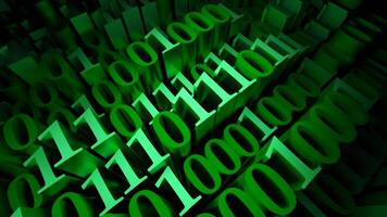Background of moving 3D digits of matrix code. Design. Extendable 3d numbers on black background. 3D matrix code numbers move in waves in space video