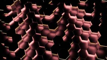 Neon hexagons move in waves on in dark. Design. Hexagons moving in waves with fluorescent illumination in dark. Neon black hexagons move in waves in background animation video