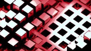 Red and purple background with squares. Design. Small rising and falling squares made in 3d format video
