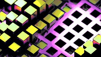 Red and purple background with squares. Design. Small rising and falling squares made in 3d format video