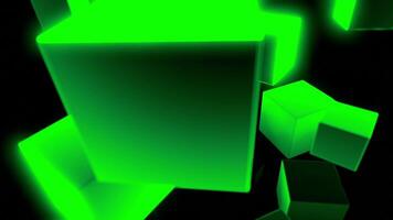 Abstract 3d cubes creating effect of a spiral on a black background. Design. Green 3D geometric shapes. video