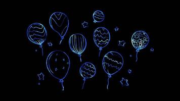 Neon frame effect, balloons on black background video