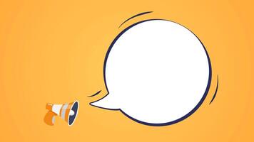 Speech bubble background with megaphone. Message copy space banner in yellow colors animation. video