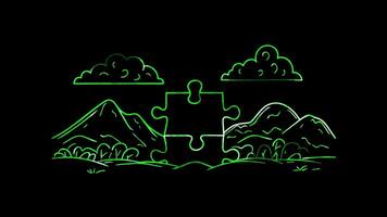 Neon frame effect, Puzzle Piece Represents the concept of design and problem-solving on black background video