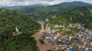 Aerial view of the landscape in border of Thailand and Tachileik the border town in Shan state of Myanmar after typhoon Yagi has swept Southeast Asia. photo