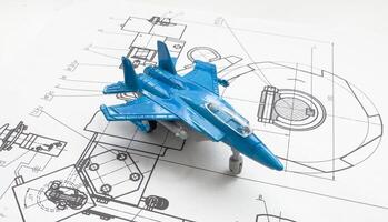 Top view background image of blueprints and plans on engineers workplace in office, copy space photo
