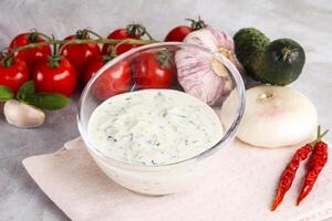 Traditional delicious appetizer greek tzatziki Turkish name cacik photo