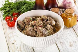 Roasted chicken liver with cream photo