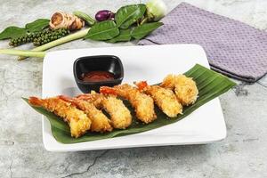 Shrimp tempura with spicy sauce photo