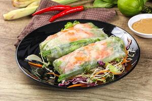 Vietnamese spring roll with prawn and salad photo