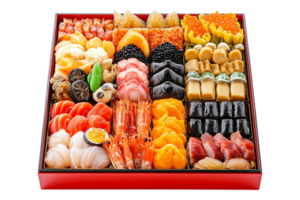 uma ampla caixa do Sushi com vários tipos do peixe png