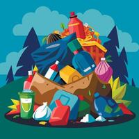 Garbage bag full of garbage and trash vector
