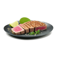 Grilled tuna steak with sesame seeds and a slice of lime Summer food concept Final png
