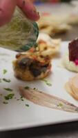 placage de une brut et cuit poisson basé apéritif dans une luxe italien cuisine video