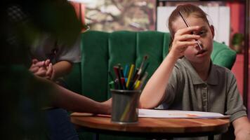 Troubled teen suffers from loss of contact and disorientation, desperate mother coming to a psychotherapy session. Adolescent dealing with depersonalization and altered perception syndrome. Camera A. video