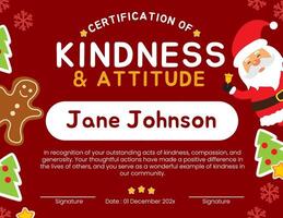 Kindness Attitude Certification for kids on Christmas Template