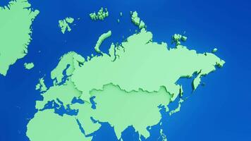 3d map of Russia with national flag,zooming in and zooming out from world map video