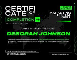 Green Neon Modern Certificate of Completion of Digital Online Course template