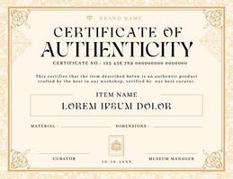 Certificate of Authenticity with Victorian Swirl Style Design template