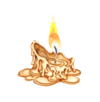 Rustic burning candle butt, small watercolor illustration. Isolated from the background. The candle has a warm, natural tone and is perfect for adding a cozy touch to any design. png