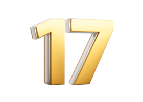 3D Golden Shiny Number 17 Seventeen With Silver Outline 3D Illustration png